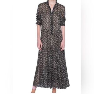 AKRIS PUNTO Circlefield Print Collared Midi Shirt Dress New Luxury